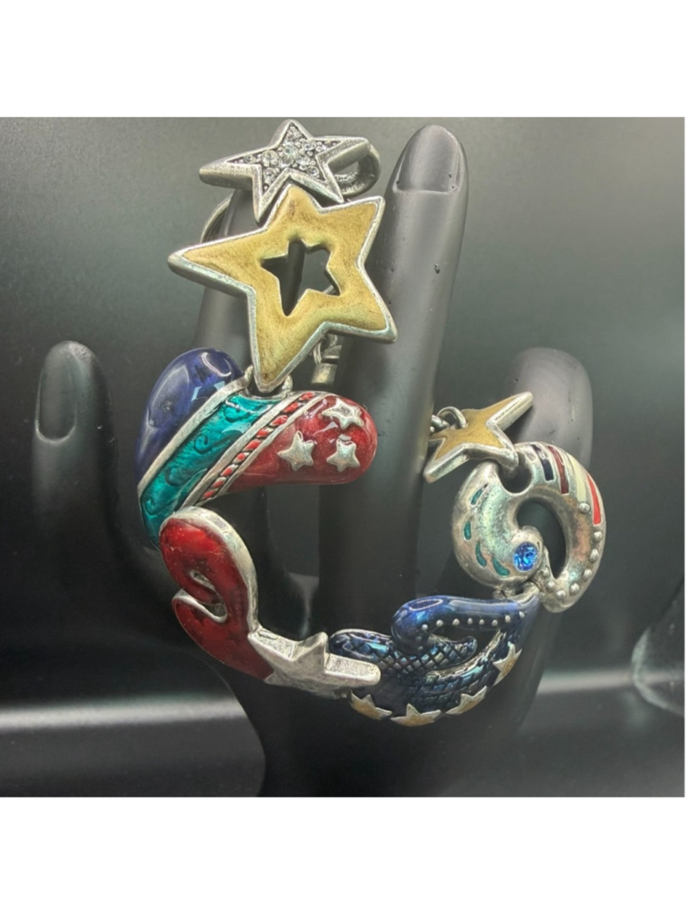 Chico’s Patriotic Red White Blue Star Enamel Chunky Statement Bracelet